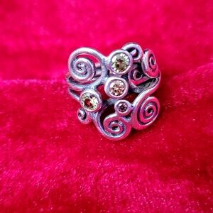 Pandora Ale Sterling Silver Green & Champaigne Cz Autumn Winds Swirl Ring Sz 6.5